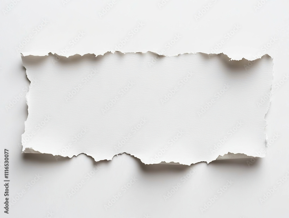 Fototapeta premium Torn white paper strip with rough edges on clean white background
