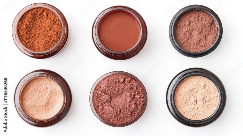 Flat-lay of skincare products showcasing deep red bottles, muted brown jars, and terracotta clay masks on a soft off-white background for beauty enthusiasts and skincare lovers Flat-lay of skincare products showcasing deep red bottles, muted brown jars, and terracotta clay masks on a soft off-white background for beauty enthusiasts and skincare lovers