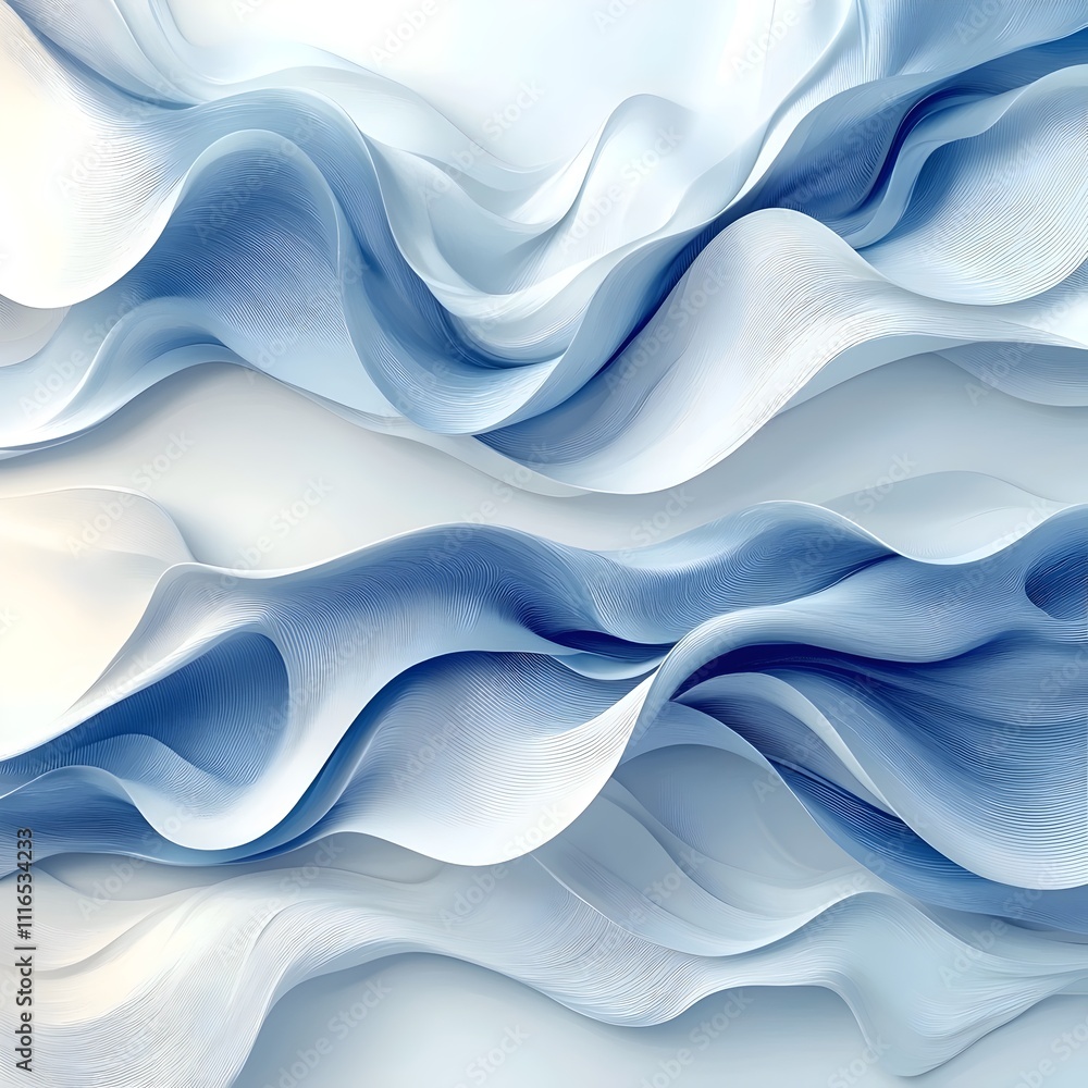 Fototapeta premium An abstract composition featuring flowing waves of soft blue and white hues, creating a sense of calm and tranquility through smooth curves and gentle gradients.