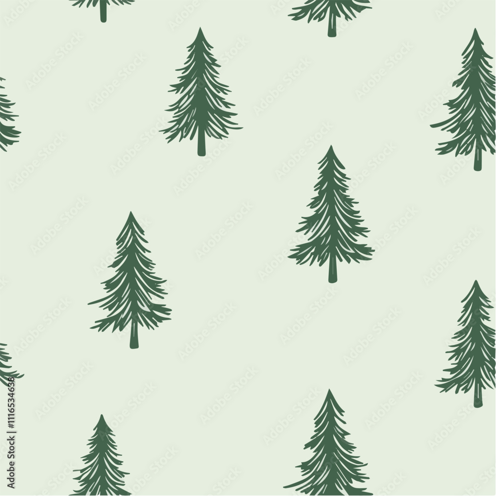 Fototapeta premium Pine tree seamless pattern vector isolated on light green background
