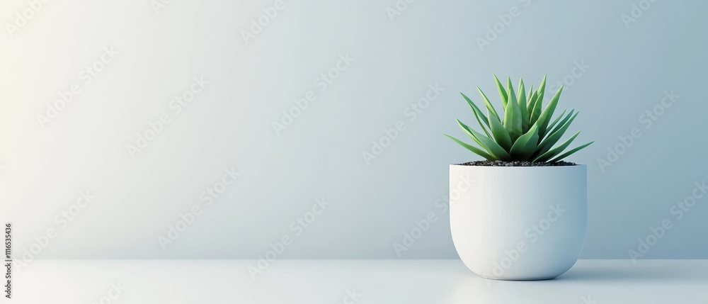 Minimalist Green Plant in White Pot on Light Background Minimalist Green Plant in White Pot on Light Background