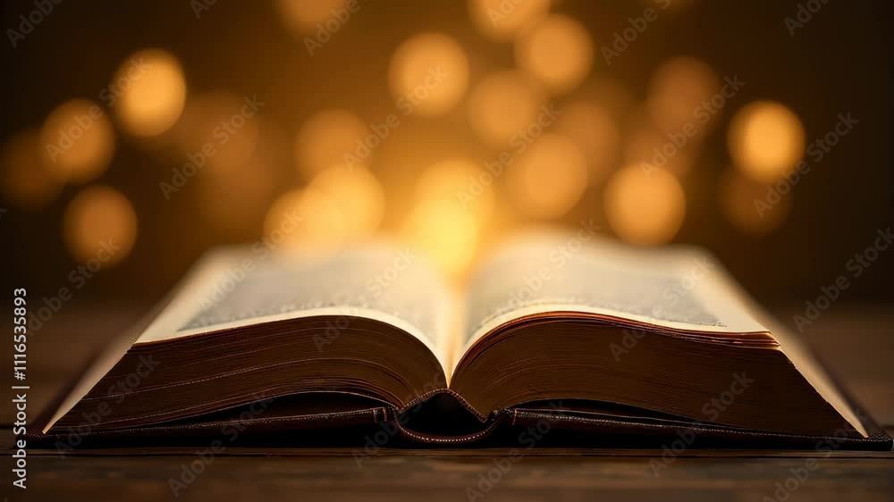 An open book with blurred yellow bokeh lights in the background, evoking a sense of knowledge, imagination and wonder in a soft, dreamy atmosphere. An open book with blurred yellow bokeh lights in the background, evoking a sense of knowledge, imagination and wonder in a soft, dreamy atmosphere.