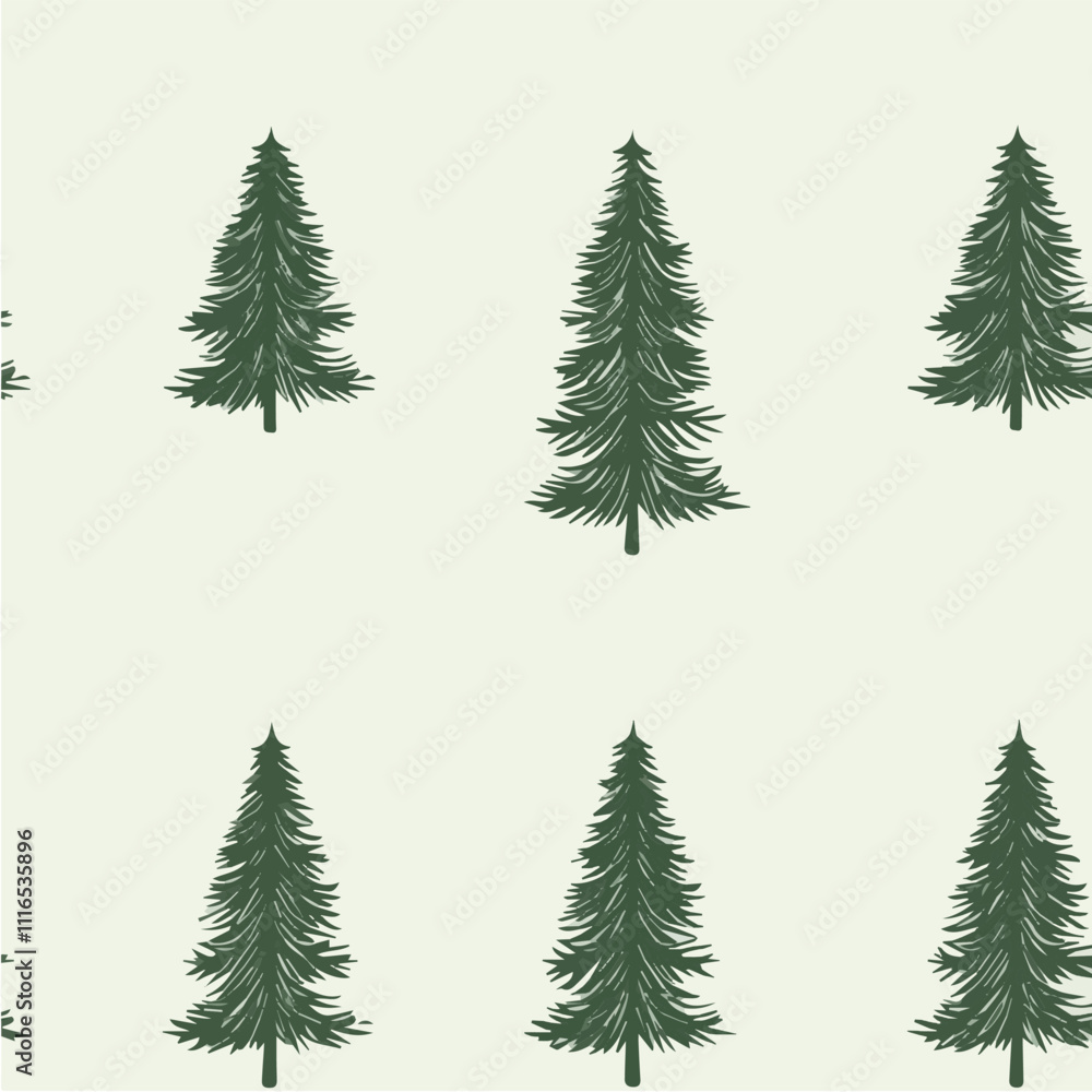 Obraz premium Pine tree seamless pattern vector isolated on light green background