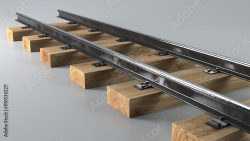 Railway Track Wooden Sleepers and Metal Rails photo