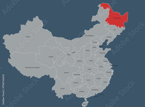 Map Highlighting heilongjiang liaoning  in China with Regional Labels