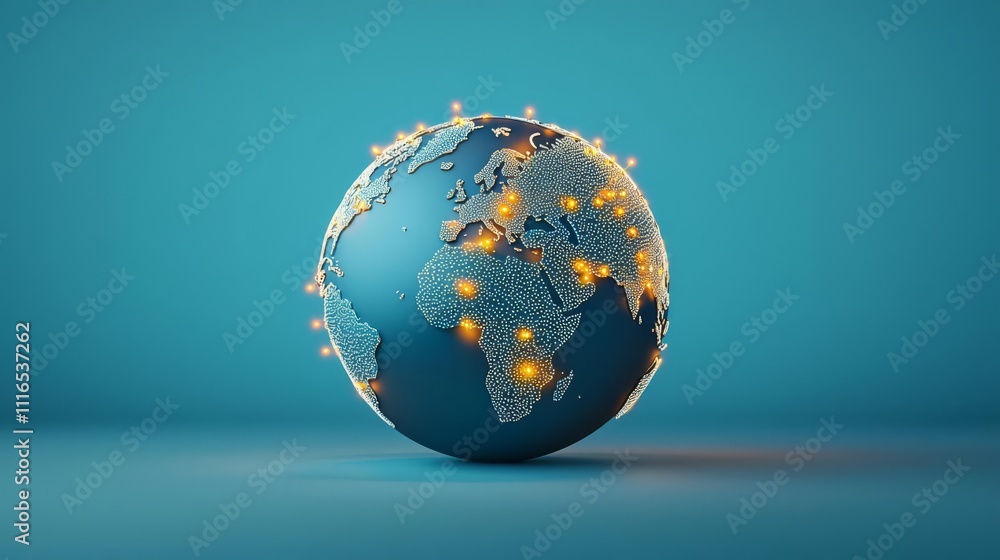 Globe with connected dots symbolizing network. Globe with connected dots symbolizing network.