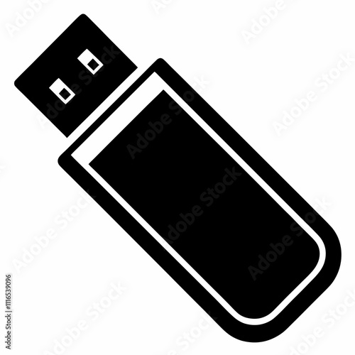 USB Drive Silhouette Black Vector Art