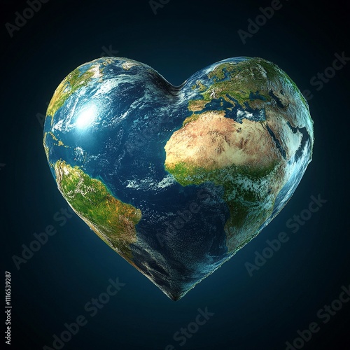 A heart-shaped globe design representing global love, harmony, and the importance of protecting the environment photo