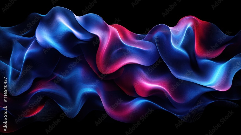 Abstract blue, red, and pink flowing waves on black background. Abstract blue, red, and pink flowing waves on black background.