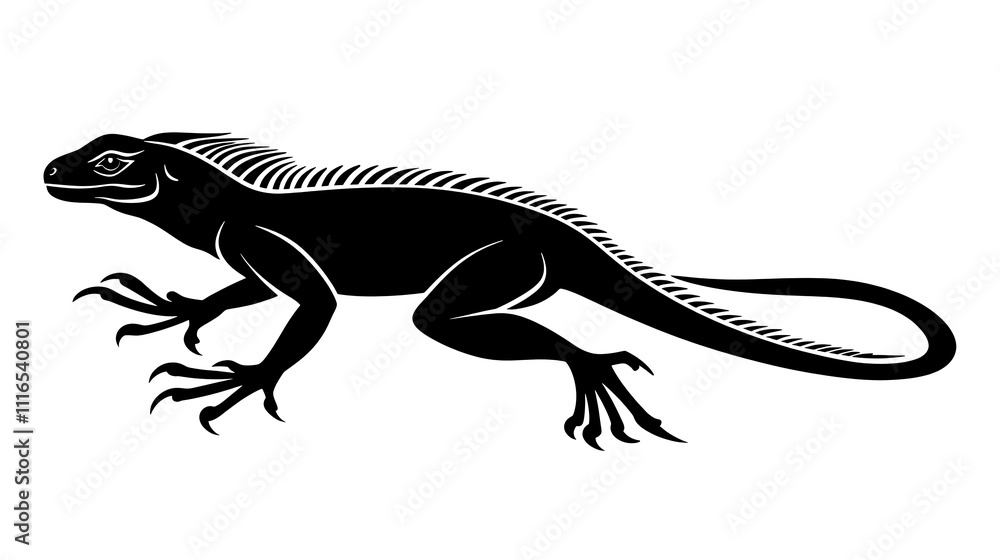 Fototapeta premium Black and White Silhouette of a Running Iguana