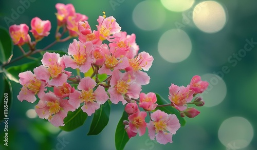 AI generator image of a bouquet of flowers that looks like a beautiful fluffy tassel,flowers of Crape Myrtle Lagerstroemia indica, Tropical crape myrtle Queen Crape Myrtle PurpleTrees photo