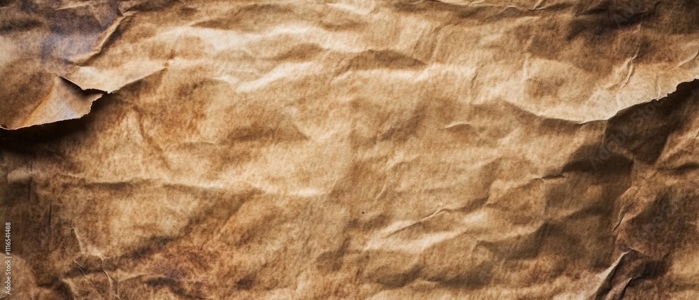 Fototapeta premium Close-up of a Brown, Crumpled Paper Texture