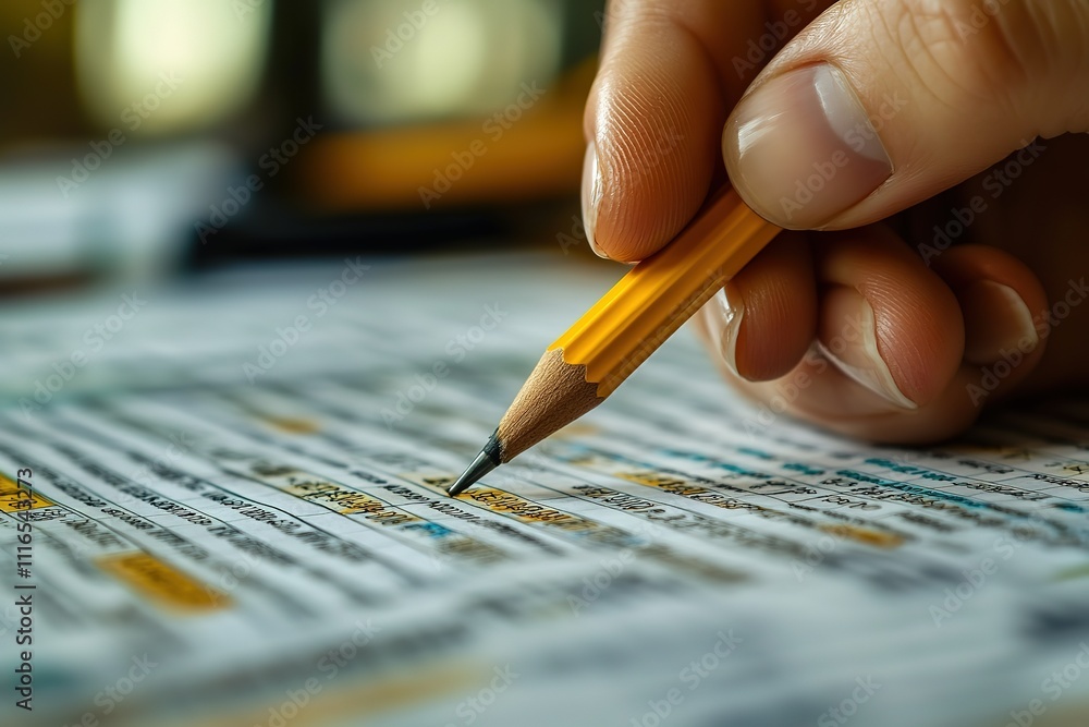 A person is writing with a pencil on a piece of paper A person is writing with a pencil on a piece of paper