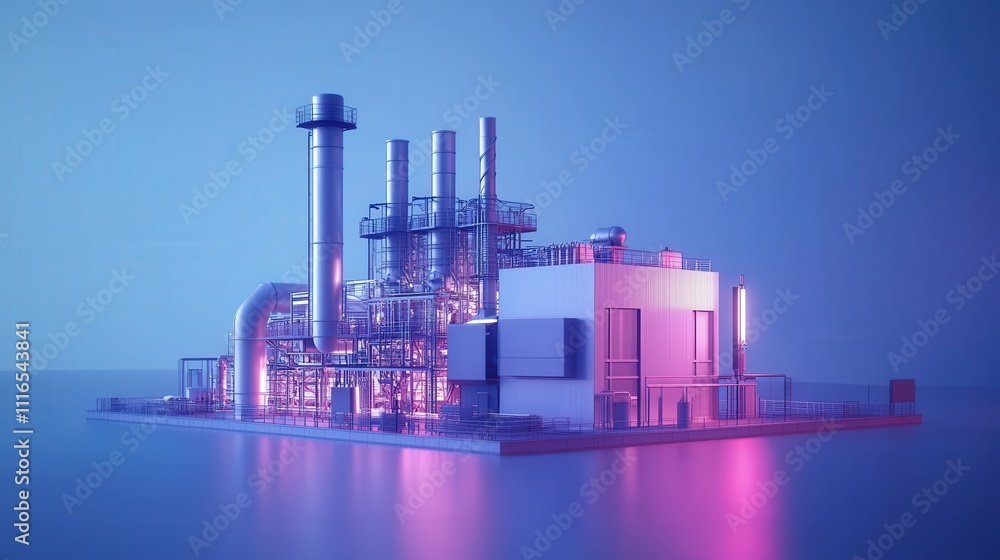 Obraz premium Modern Industrial Complex Illuminated At Night
