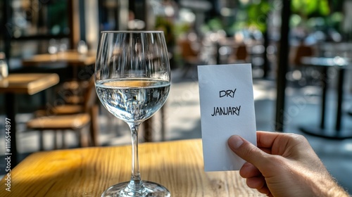 Dry January Concept with Water Glass in Sunny Outdoor Setting photo