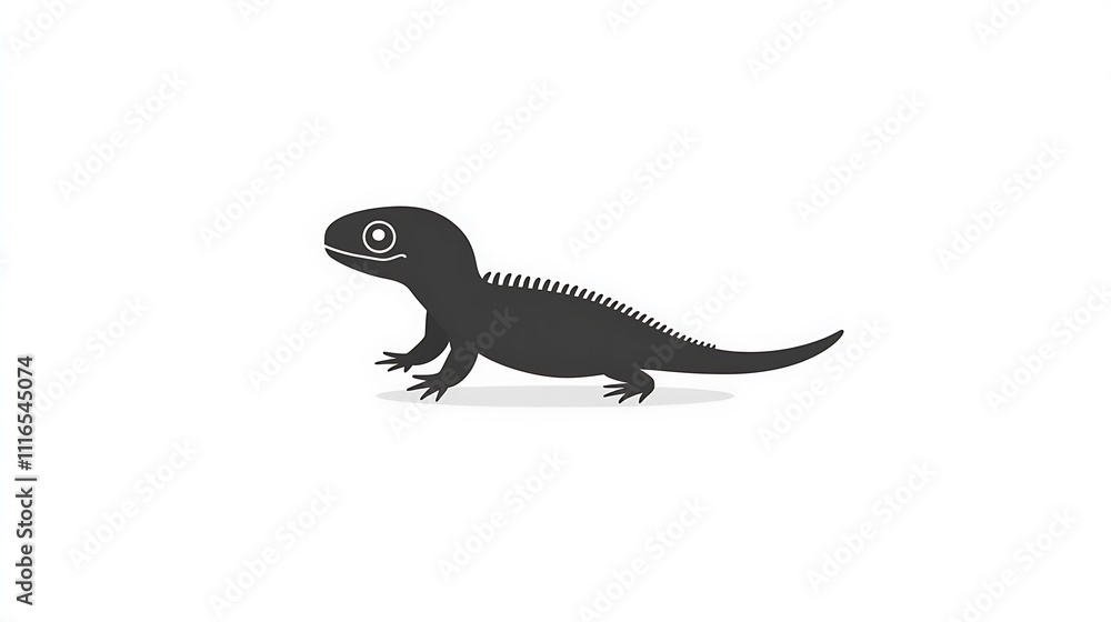 Obraz premium Black and White Silhouette of a Lizard with a Spiky Back
