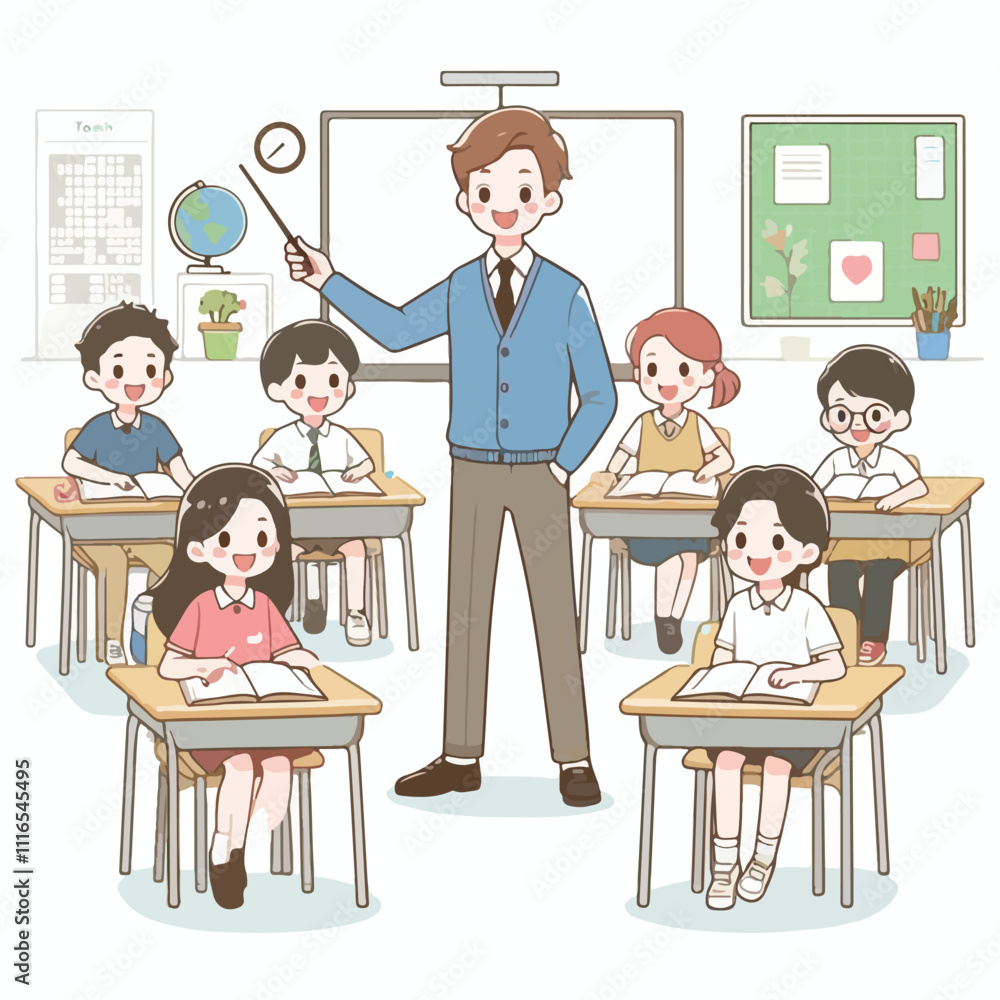 Teacher and students in classroom. Back to classroom Teacher and students in classroom. Back to classroom