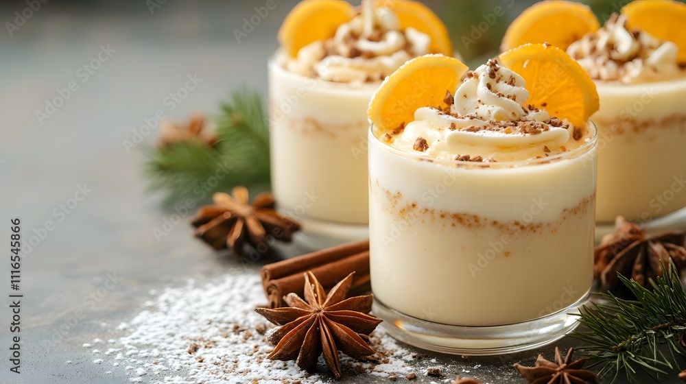 Delicious creamy dessert topped with whipped cream and orange slices. Delicious creamy dessert topped with whipped cream and orange slices.