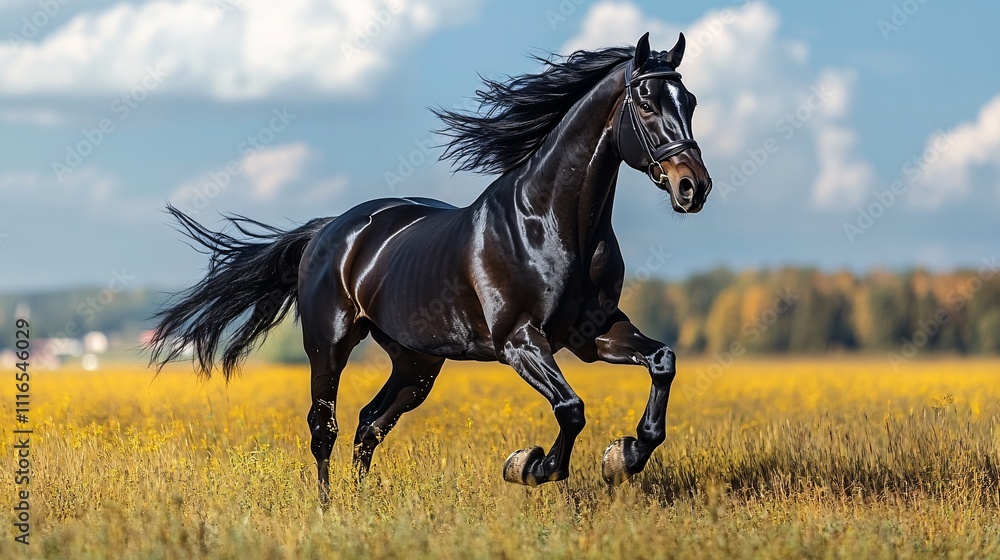 A majestic horse galloping across an open field A majestic horse galloping across an open field