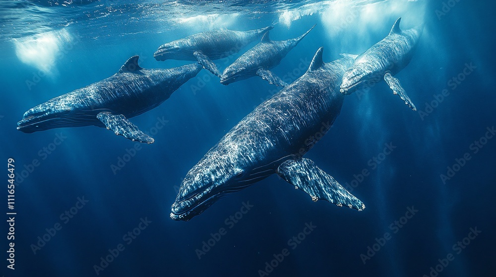 Naklejka premium A pod of marine mammals swimming together in the ocean