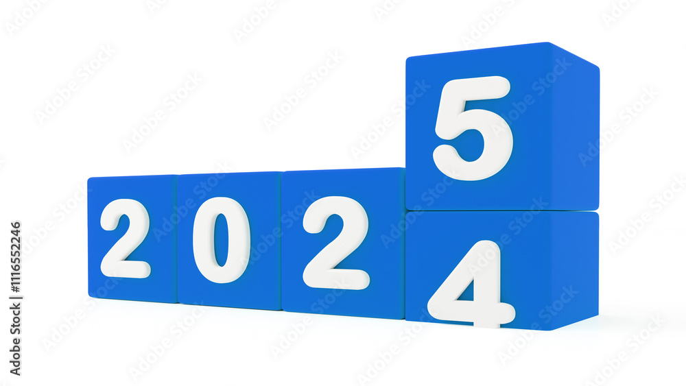 2025 NEW YEAR, HAPP NEW YEAR, 3D RENDERING OF NEW YEAR MADE WITH 3D CUBE AND NUMBER SHOWING TRANSLATION BETWEEN 2024 AND 2025. ISOLATED ON WHITE WITH EMPTY SPACE FOR TEXT 2025 NEW YEAR, HAPP NEW YEAR, 3D RENDERING OF NEW YEAR MADE WITH 3D CUBE AND NUMBER SHOWING TRANSLATION BETWEEN 2024 AND 2025. ISOLATED ON WHITE WITH EMPTY SPACE FOR TEXT