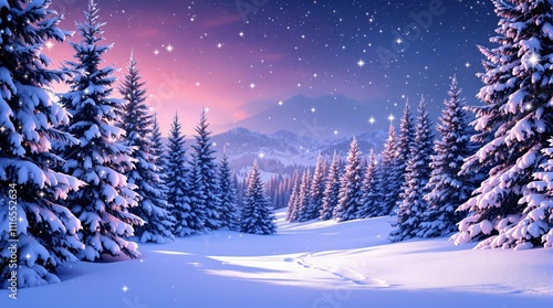 Wallpaper Mural Winter Forest Background with Snowy Fir Trees and Shimmering Snowflakes Against a Soothing Evening Sky Creating an Atmosphere of Tranquility and Magic Torontodigital.ca