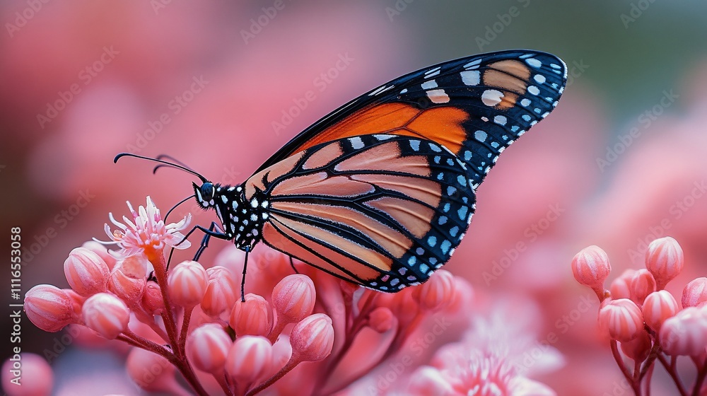 Fototapeta premium A close-up of a butterfly perched on a blooming flower