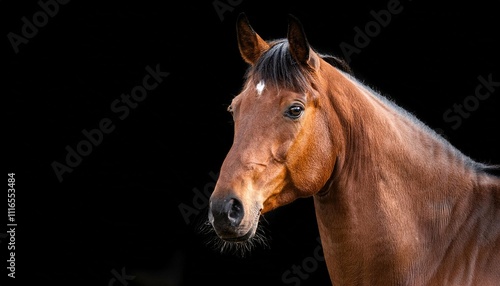 brown horse portrait on black background