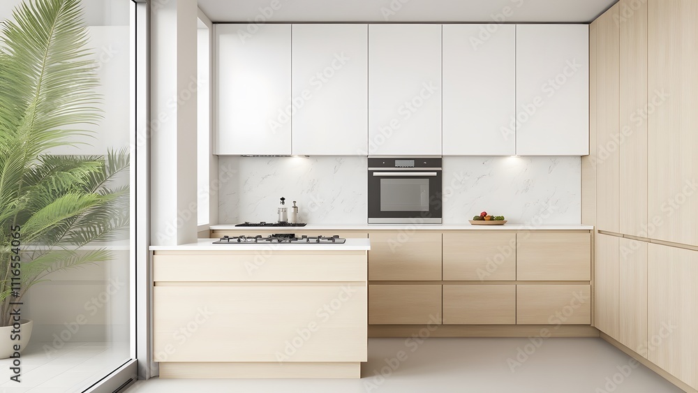 Fototapeta premium Modern Minimalist Kitchen Design with Natural Light