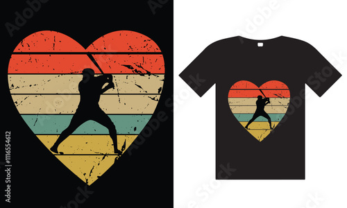 Retro Vintage Baseball Heart Sport T-Shirt design Pro Vector