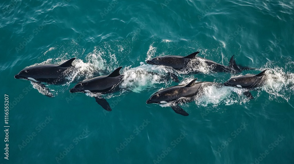 Fototapeta premium A pod of marine mammals swimming together in the ocean