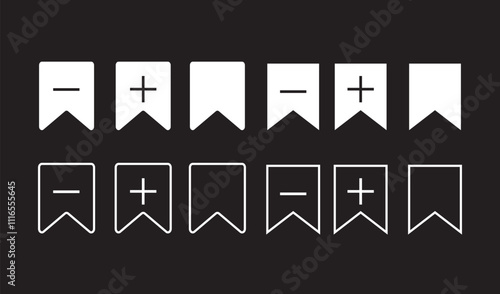 Set of Add and remove bookmark icon .Save sign collection. Save and unsaved concept