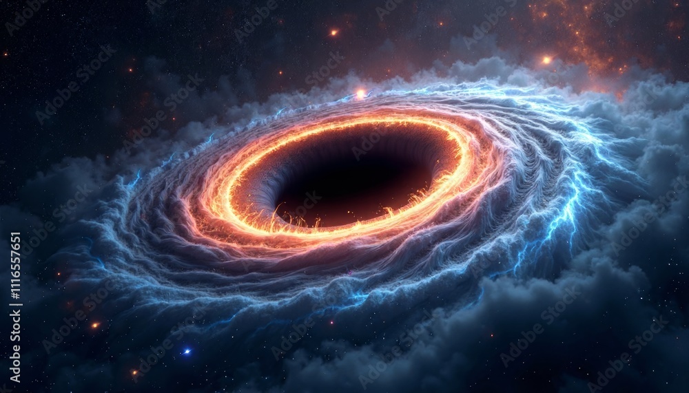 Fototapeta premium Stunning Black Hole with Fiery Accretion Disc in Cosmic Landscape