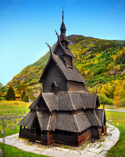 old wooden viking church in Norway