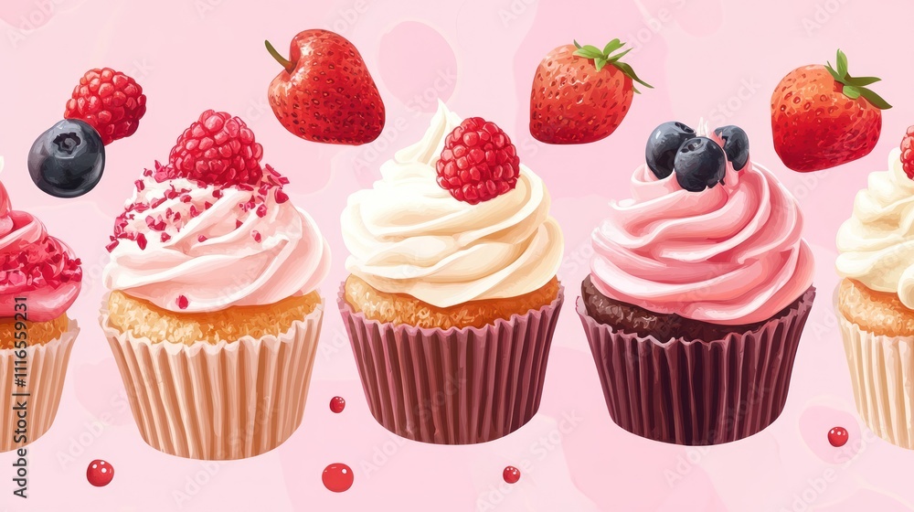 Delicious Cupcakes Topped With Fresh Berries Delicious Cupcakes Topped With Fresh Berries