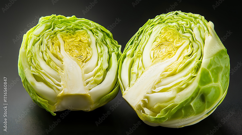 Obraz premium Cabbage isolated on white. Half-cut cabbage.