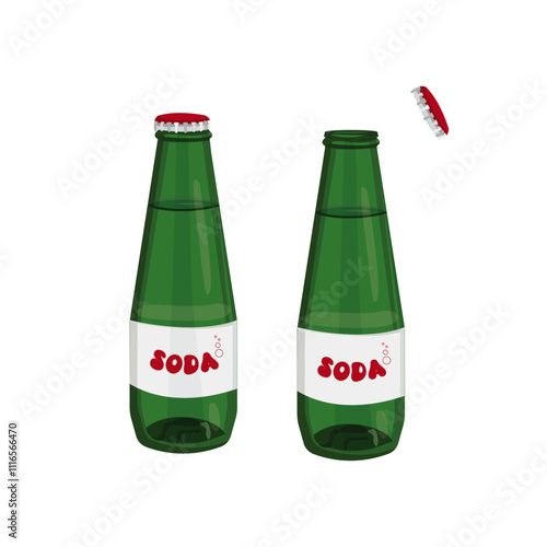 soda bottle, open and closed, isolated on white background