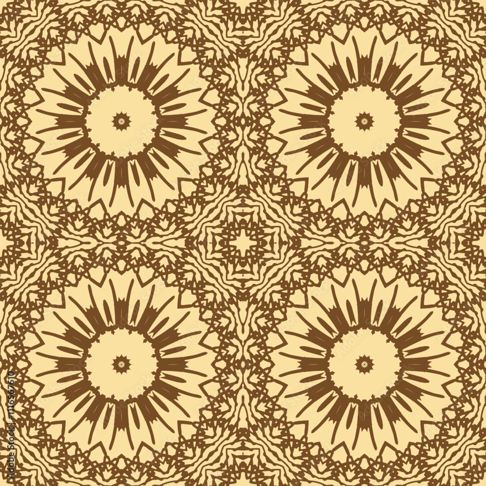 Fototapeta premium Seamless pattern with original contour ornament on beige background. Vector illustration