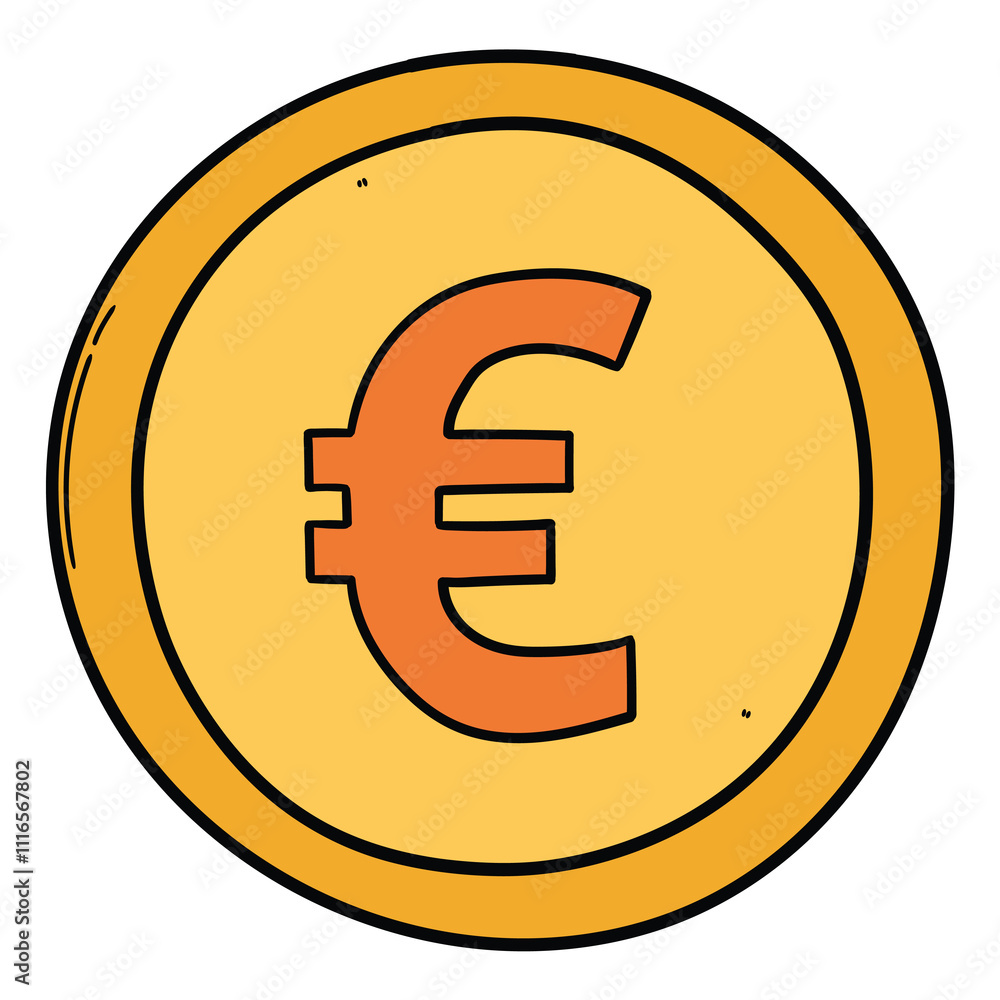 Hand drawn cartoon euro gold coin on a white background. Hand drawn cartoon euro gold coin on a white background.
