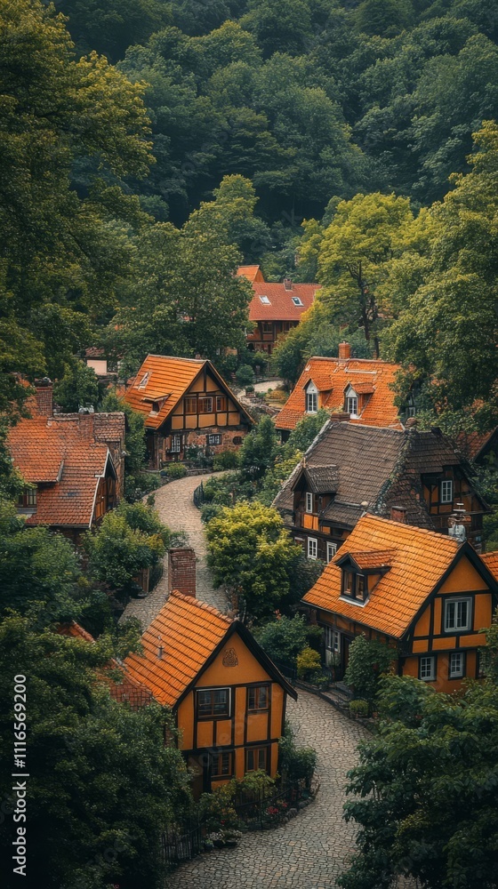 quaint village with orange-roofed houses quaint village with orange-roofed houses