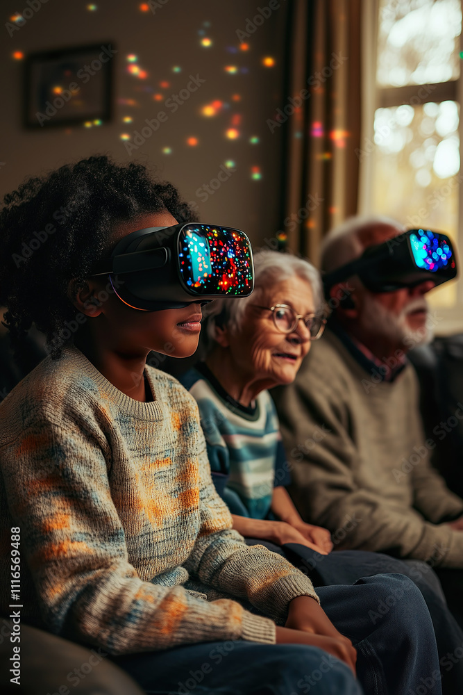 Fototapeta premium Technology and Generations: Family Bonding Through Virtual Reality