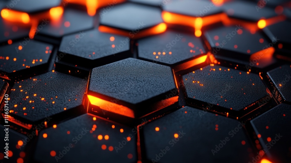 Obraz premium Abstract dark hexagonal glowing texture.