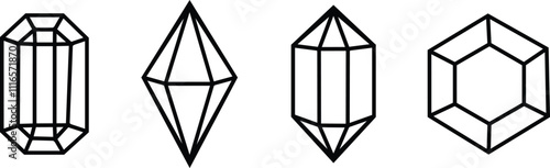 Diamond icon in line set. isolated on transparent background Different shapes sign and symbol graphic vector design for apps or website Abstract jewelry gemstones crystals Various forms logo