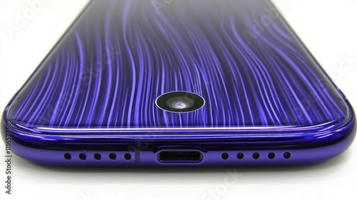 Close-up of a Purple Smartphone's Back, Featuring a Unique Textured Design, Camera Lens, and Speaker Grill photo