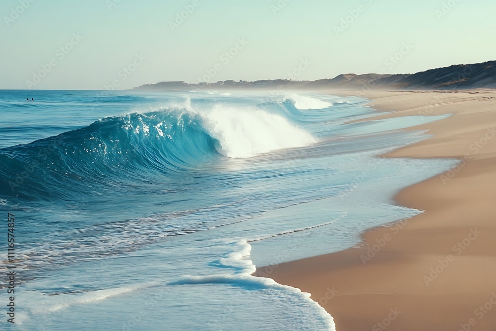 Naklejka premium beautiful sandy beach and soft blue ocean wave