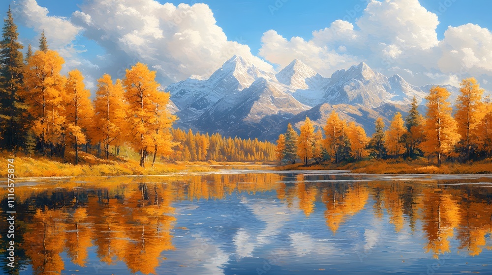 Obraz premium Nature, Landscape, Colorful Trees Reflected in Crystal Clear Lake Water, , Abstract Image, Texture, Pattern Background, Wallpaper, Cover and Screen for Smartphone, PC, Laptop, 9:16 and 16:9 Format