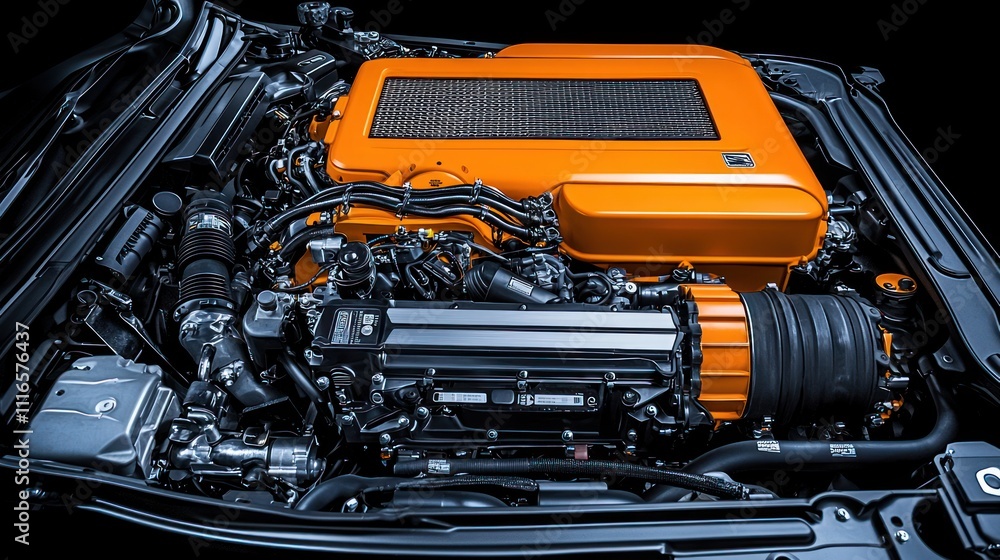 Fototapeta premium High-Performance Engine: A Close-Up View of a Powerful Automotive Engine
