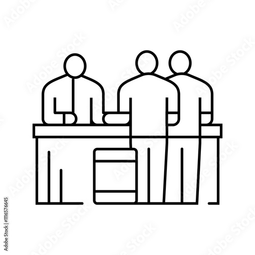 guest check in hospitality hotel line icon vector. guest check in hospitality hotel sign. isolated contour symbol black illustration