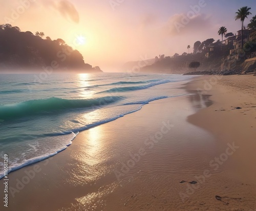 Beach of Puzol with fog rolling in over the Mediterranean Sea, beach, ocean, fog photo