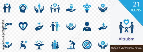 Altruism icon set. containing Compassion, empathy, charity, benevolence, goodwill, sacrifice and more vector illustration